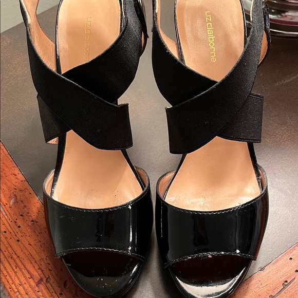 Liz Claiborne Black Patent Strappy Heels - Picture 2 of 12